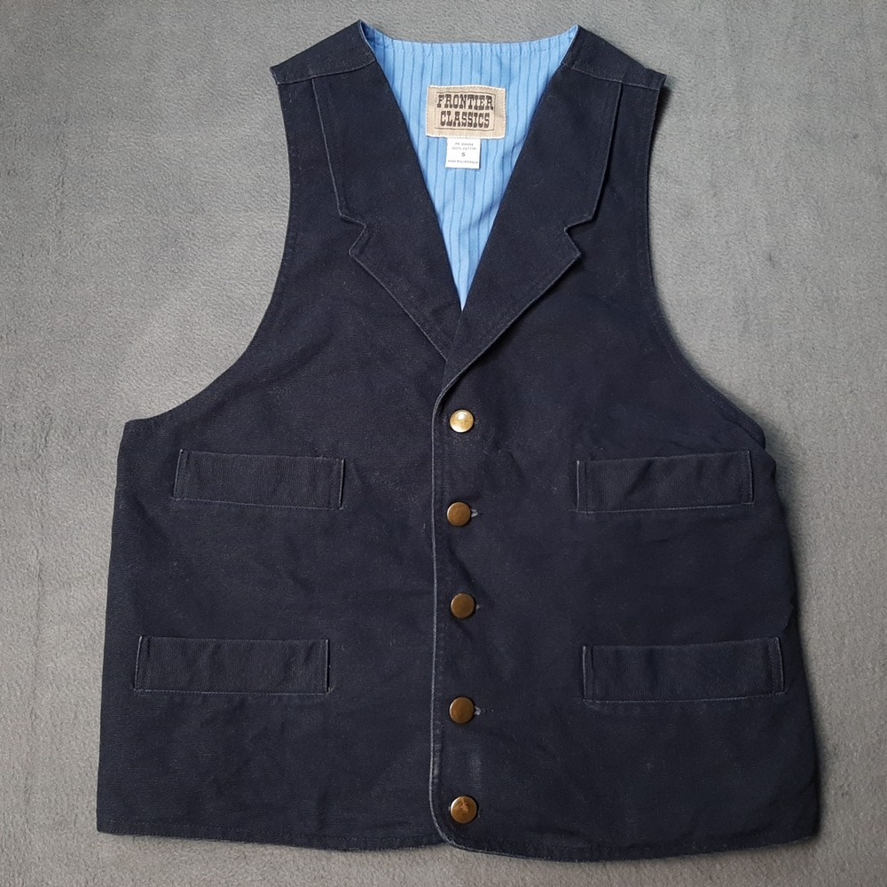Frontier Classics Vest Mens Small Blue Navy Western Cowboy Rodeo Rancher Buttons